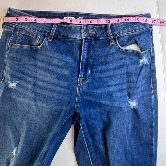 Old Navy Power Slim Straight Jeans – Women’s Size 12 – Mid-Rise Distressed Denim - Picture 7 of 11